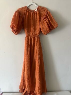 Rust Orange Puff-Sleeve Maxi Dress